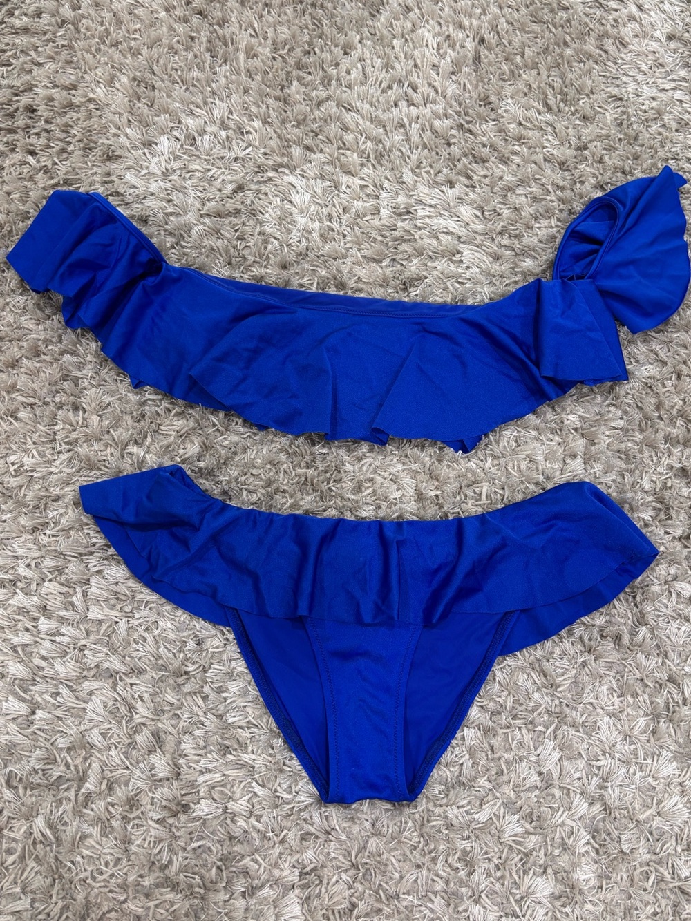 Milly Cabana Sirolo Ruffle Bikini  Swim Top and Bottom in Sapphire Size L